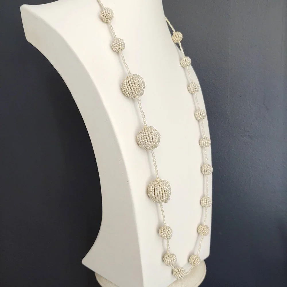 Coldwater Creek long cream seed bead ball necklace